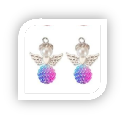 CRY/P/NL/3b - Hand-Made Cute Angel Shaped Necklace with Pearl Bead Body - Teal/Pink