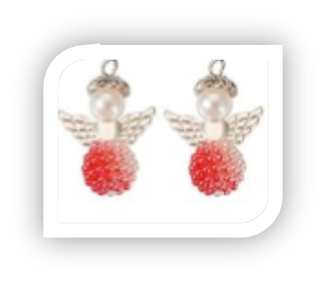 CRY/P/NL/3c - Hand-Made Cute Angel Shaped Necklace with Pearl Bead Body - Red