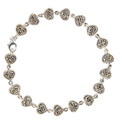 STD/BL/a10 Silver “Heart” symbols with Marcasite Inlay Bracelet