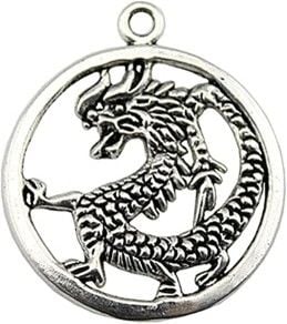 STD/P/5a - “Dancing Dragon in a Ring” Pendant Charm - Silver