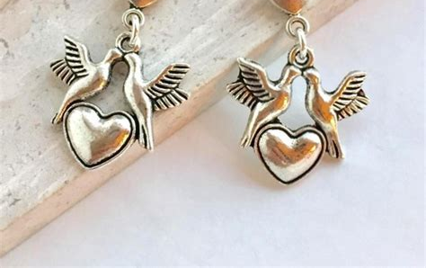 STD/P/6  “Love Birds” on Heart Pendant Earrings.