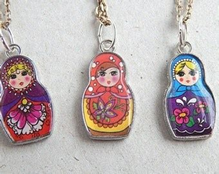 STD/NL/2 - Enamel Floral Ethnic "Matryoshka" Russian Doll Necklace - Various Colours