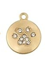 STD/G/P/1/A6 - Small Gold Disk with CZ Paw Print Inlay Pendant - NL or ER