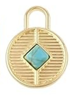 STD/G/P/1/B2 = Gold Chinese Design Disk & Turquoise Stone Inlay Pendant - NL or ER