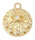 STD/G/P/1/B3 = Gold Disc Pendant - Evil Eye & CZ with 5 Stars beneath Pendant - NL or ER