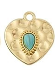 STD/G/P/1/B6 = Gold Hammered Heart Shaped Disc with Turquoise Stone Pendant - NL or ER