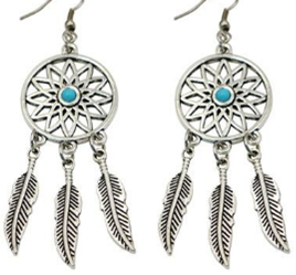 CRY/ER/5 = Sterling Silver round Dreamcatcher & feathers with central sodal