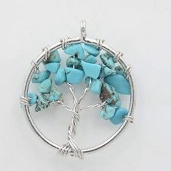 CRY/NL/8 – Turquoise chip stone “Tree of Life” Pendant Necklace