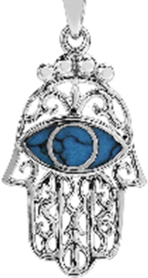 CRY/NL14 -925 Scroll Design “Hand of Fatima” & Paua Shell “Evil Eye” inlay Necklace