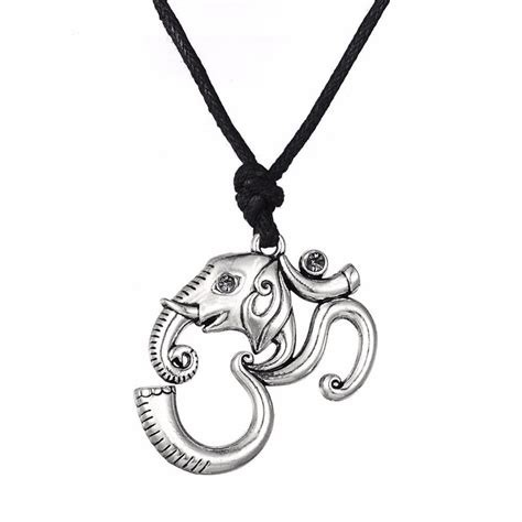 CRY/NL15 - 925 “OM” with Elephant Head with Ruby stone inlay Pendant Necklace