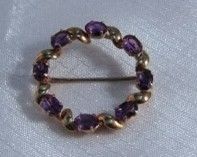 BRO/S/2  -  Vintage Gold with Amethyst & CZ crystals Circle Brooch