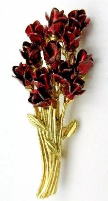 BRO/S/3  -  Vintage Gold - Red Dozen Roses Bouquet Brooch