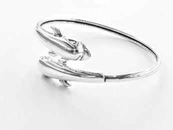 BAN/S/2 - 925  Sterling Silver Twin Dolphin Clasp Bangle