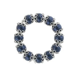 STD/BL10 - Blue Enamel & Silver Striped Hollow Metal Bead Bracelet