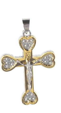 STD/G/NL/1 – 14ct Gold Plated Crucifix Pendant, with CZ Hearts, Necklace