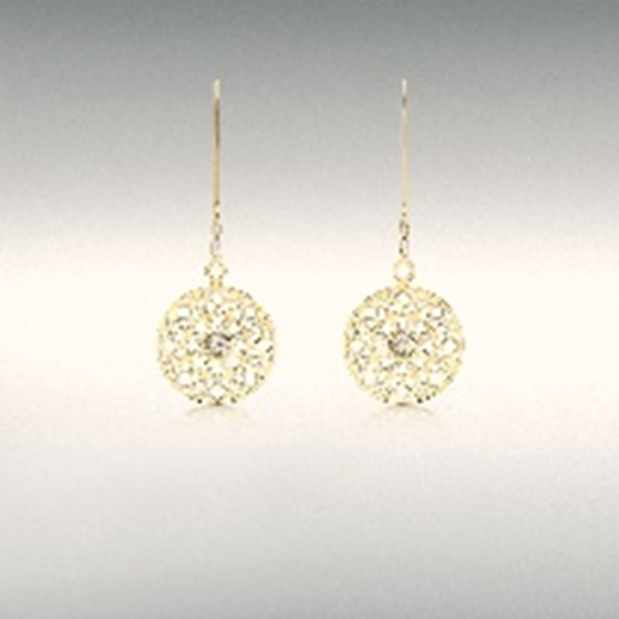 STD/G/ER/1 – Gold round “Flower of Life” with Amethyst stone drop Earrings