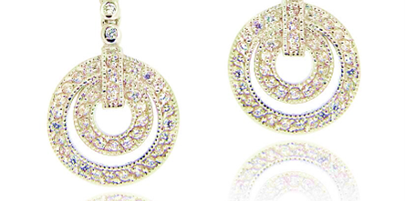 STD/G/ER/5 – Gold hollow disc with CZ inlay with smaller CZ disc inside drop Earrings