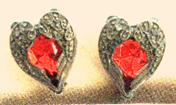 STD/G/ER/7 – Unique Bronze carved hollow Heart with Red Crystal insert Stud Earrings