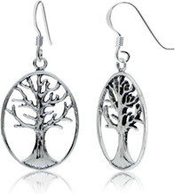 STD/ER/9 - Tibetan Sterling Silver “Tree of Life” oval shaped drop pendant earrings.