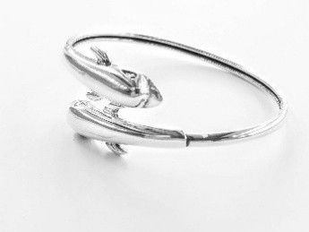 STD/BL12/BAN -  925  Sterling Silver Twin Dolphin Clasp Bangle
