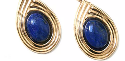 CLIP/ER/6  - Vintage Gold twirl design with Lapis Lazuli inlay Clip-on Earrings