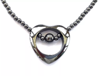 CRY/NL/ 1- Large Heart Shaped Hematite Pendant with Hematite Roundel Necklace.