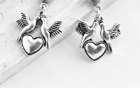 STD/P/6  “Love Birds” on Heart Pendant Earrings.