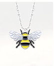 STD/B/NL/3 - Enamel Bee Silver Pendant With White Wings Necklace.