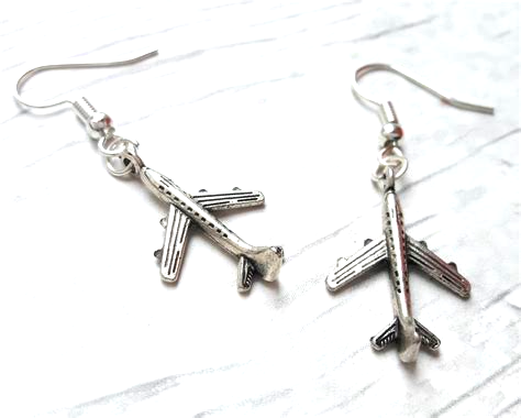 STD/AP/ER/6 - Tibetan Silver Aircraft Charm – Small 4 engine-Passenger Plane Earring
