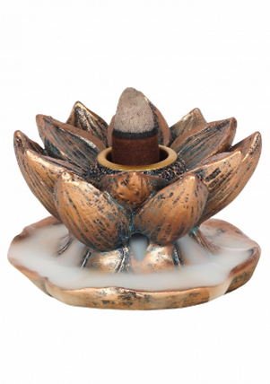 BACK FLOW ACCESSORIES Bronze Finish Lotus Flower Backflow Incense Burner