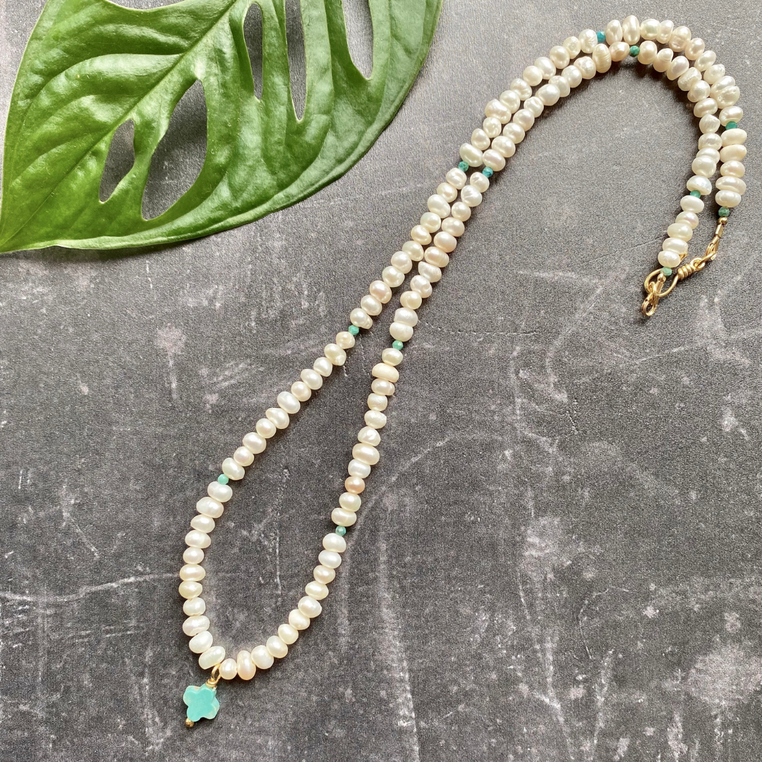 Contemporary Freshwater Pearl & Sleeping Beauty Turquoise Necklace