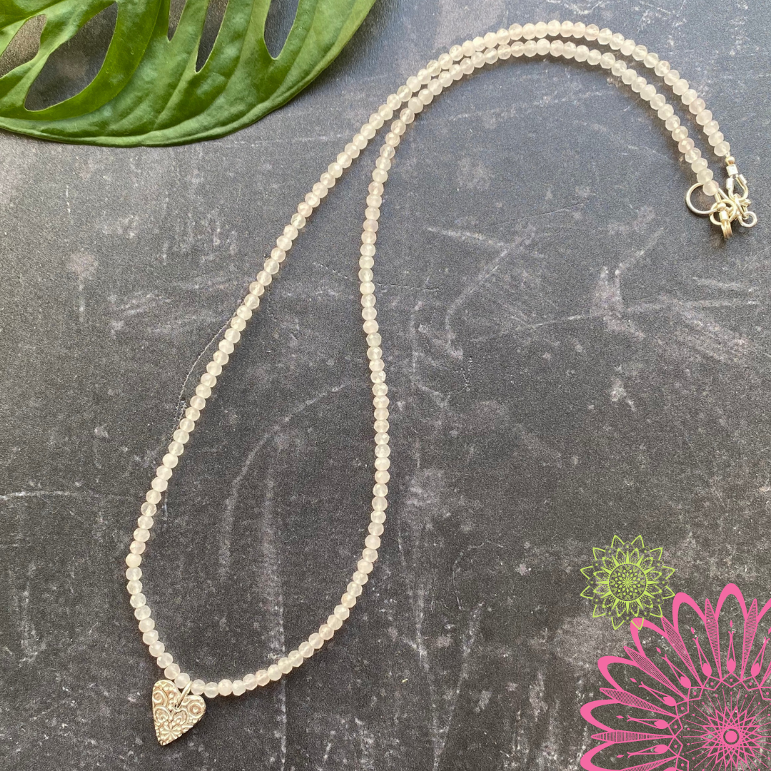 Rose Quartz & Mandala Heart Necklace