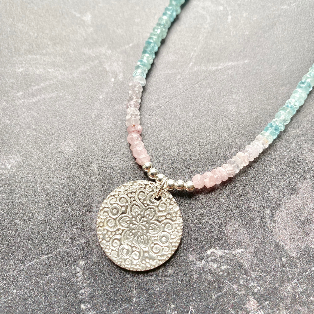 Beryl & Silver Mandala Necklace