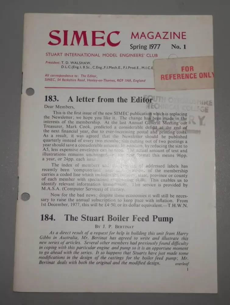 SIMEC STUART MODELS LIVE STEAM ENGINE MAGAZINE No.1 SPRING 1977