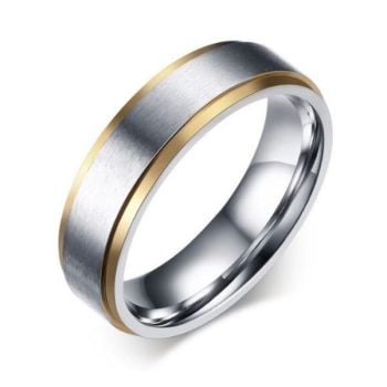 Brushed Surgical Steel Ring with Gold Edges