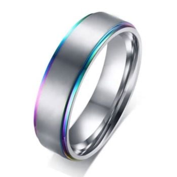 Surgical Steel Ring with Rainbow Edges