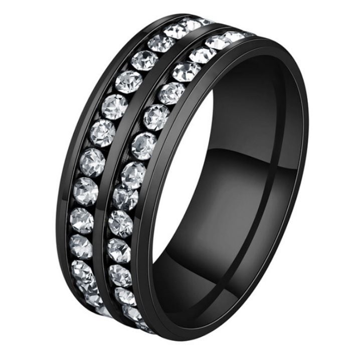 Black Anodised Titanium Cubic Zirconia Ring