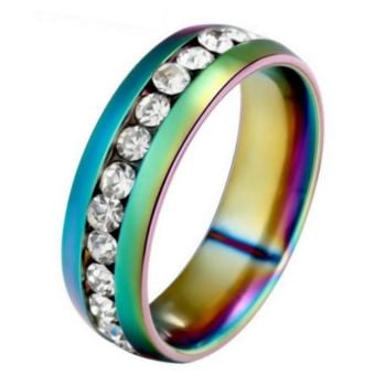 Rainbow Anodised Titanium Cubic Zirconia Ring