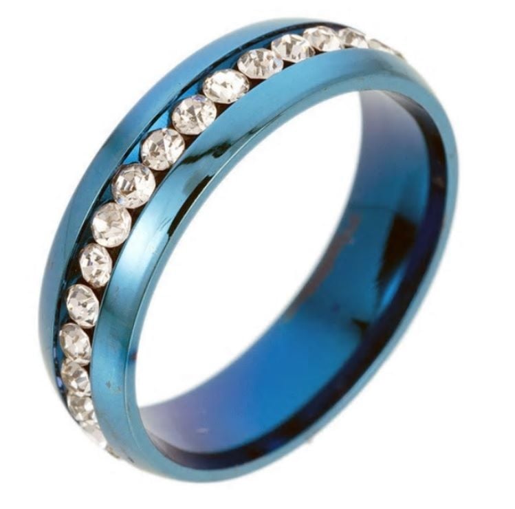 Blue Anodised Titanium Cubic Zirconia Ring