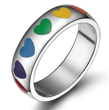 Rainbow Hearts Surgical Steel Ring