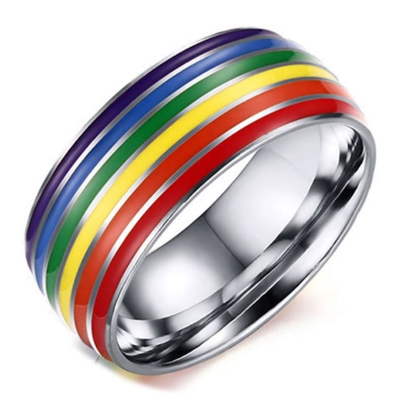 Rainbow Stripes Surgical Steel Ring