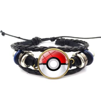 Adjustable Leather Pokeball Wristband