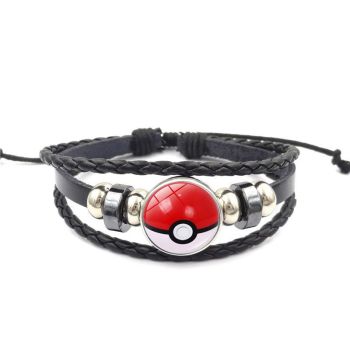 Adjustable Leather Pokeball Wristband