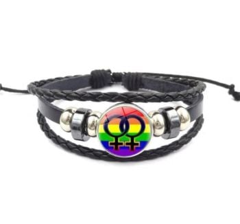 Adjustable Leather Rainbow Double Female Wristband