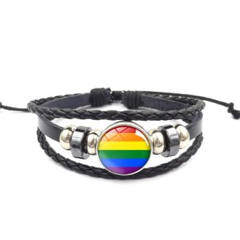 Adjustable Leather Rainbow Wristband