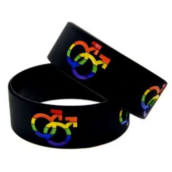 Gay Rainbow Double Male Symbols Silicon Wristband