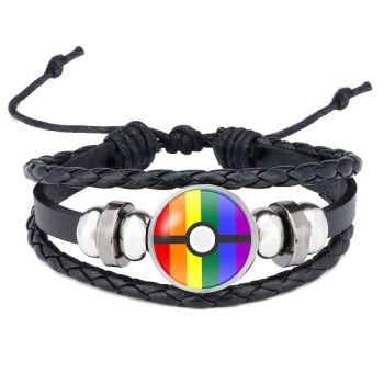 Adjustable Leather Rainbow Pokeball Wristband