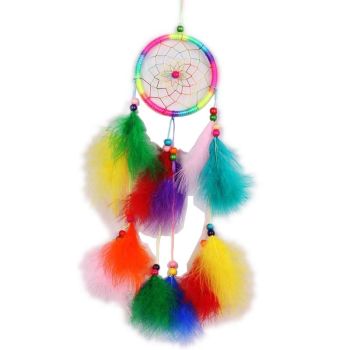 Neon Rainbow Feathered Dreamcatcher