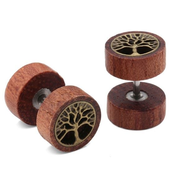 Wooden Tree of Life Imitation Ear Plugs