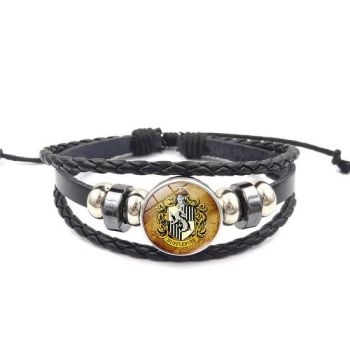 Adjustable Leather Hufflepuff Crest Wristband